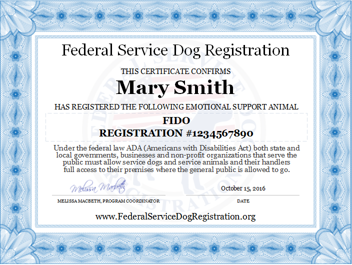Emotional Support Animal Registration Digital Certificate – TOP