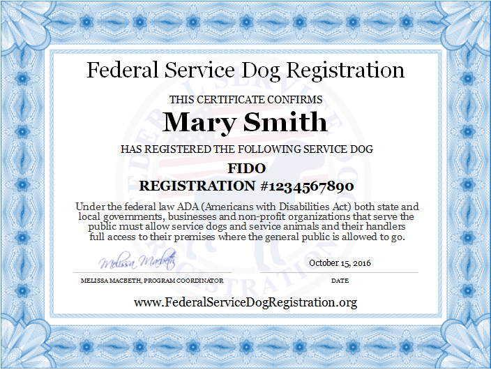 Service Dog Registration Digital Certificate TOP DOG Products